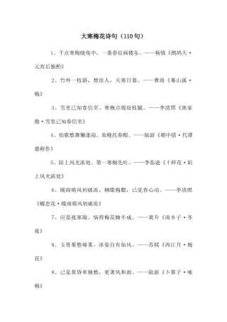 大寒梅花诗句