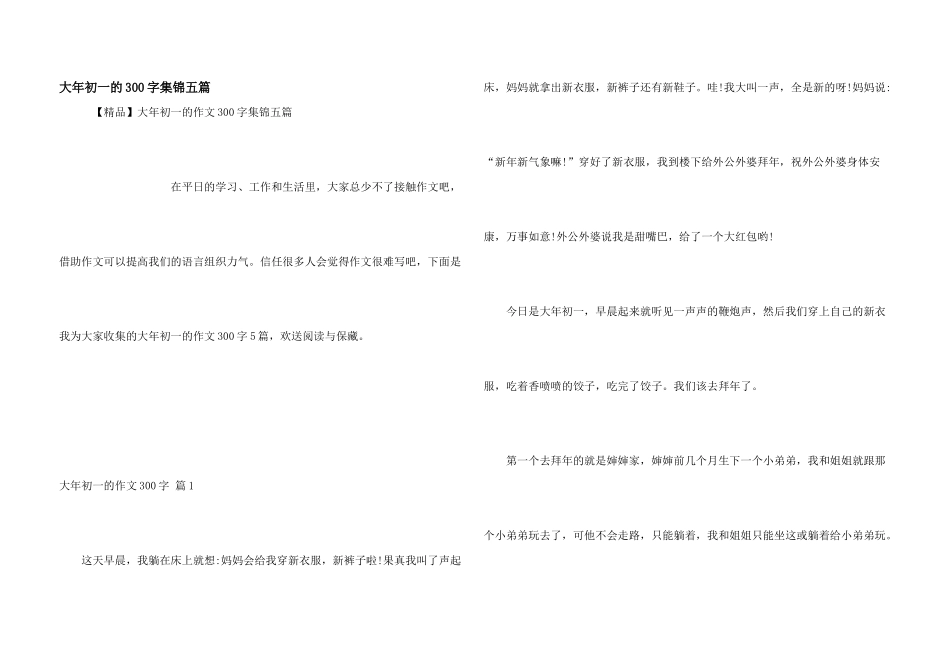 大年初一的300字集锦五篇_第1页