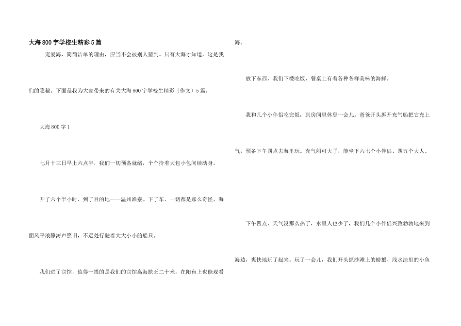 大海800字小学生精彩5篇_第1页