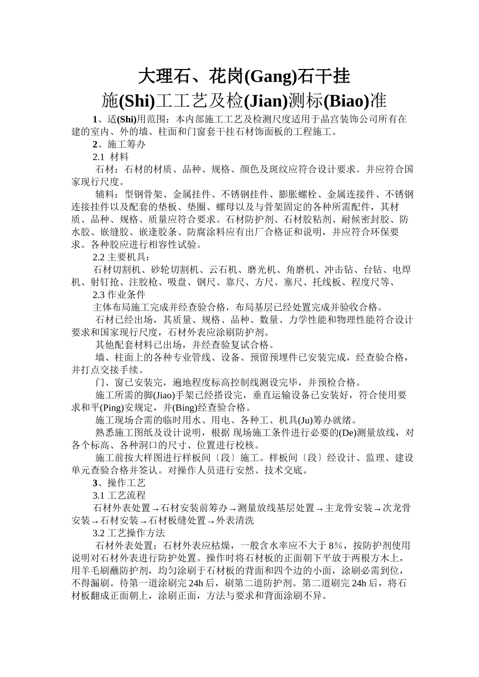 大理石、花岗石干挂施工工艺及检测标准_第1页