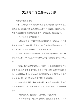 天然气年度工作总结5篇