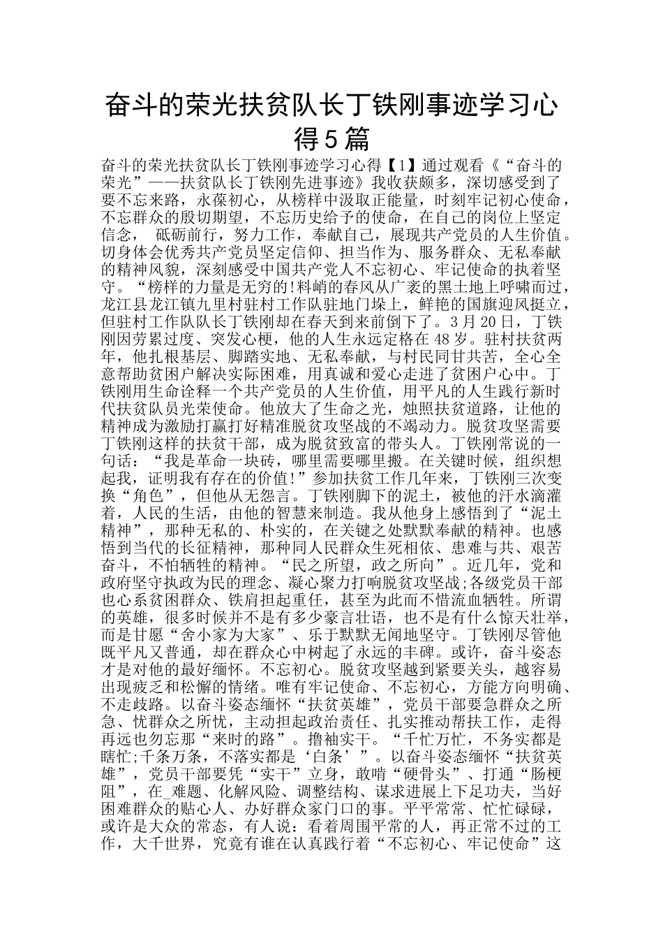 奋斗的荣光扶贫队长丁铁刚事迹学习心得5篇_第1页