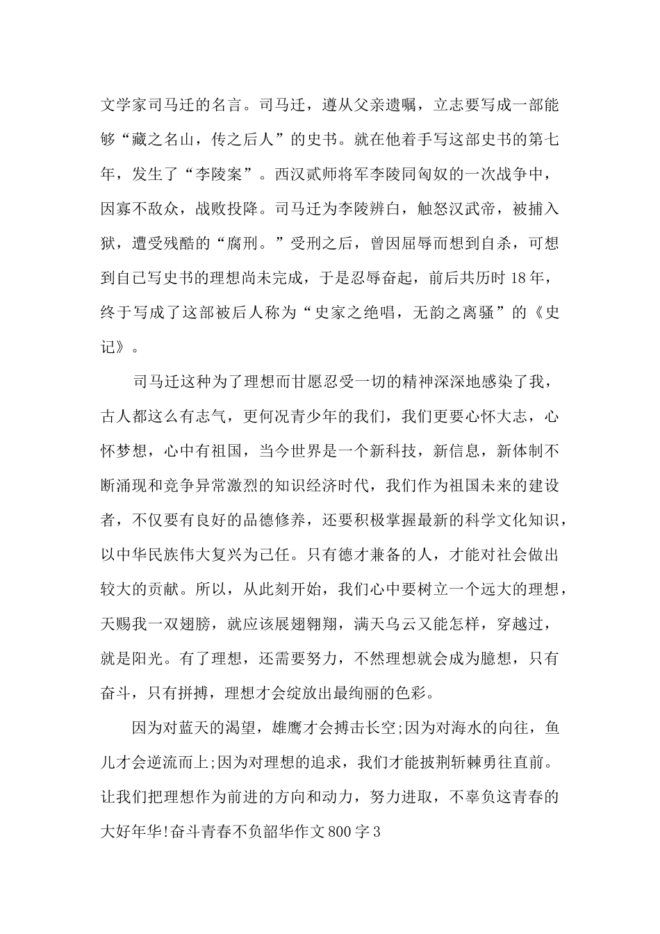 奋斗青春不负韶华作文800字_第3页