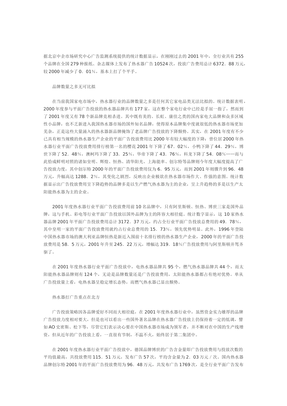 热水器行业广告投放情况调查_第1页