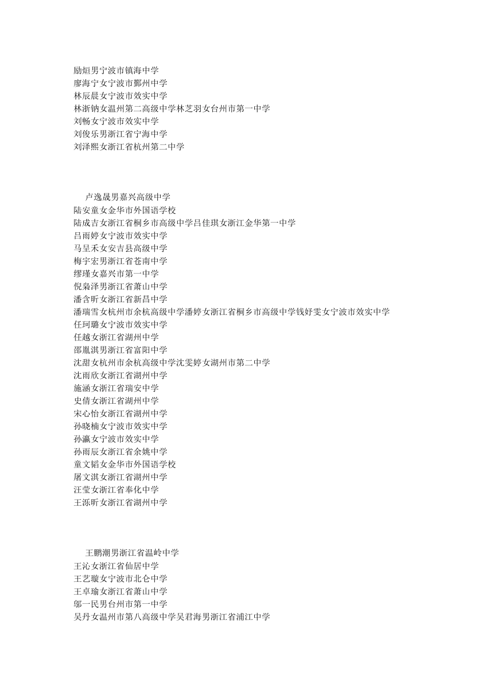 姓名性别中学步歆越女嘉兴高级中学_第2页