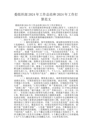 委组织部2024年工作总结和2024年工作打算范文