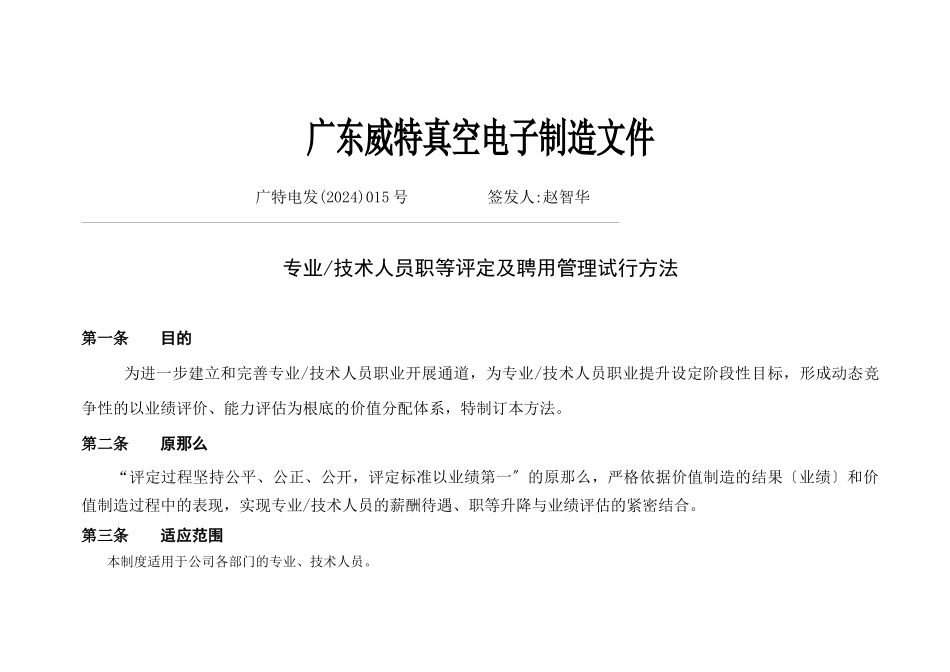 威特电子专业技术人员职等评定与聘用管理办法_第1页