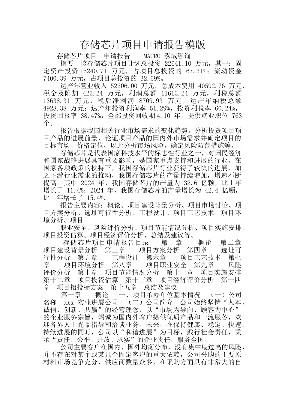 存储芯片项目申请报告模版_第1页