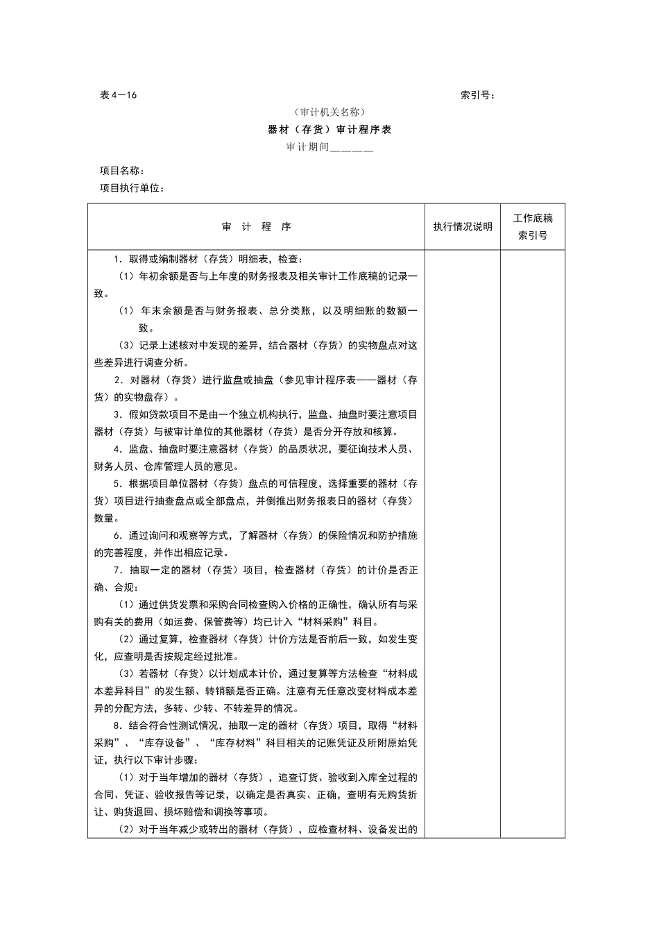 存货-器材审计程序表文本_第1页