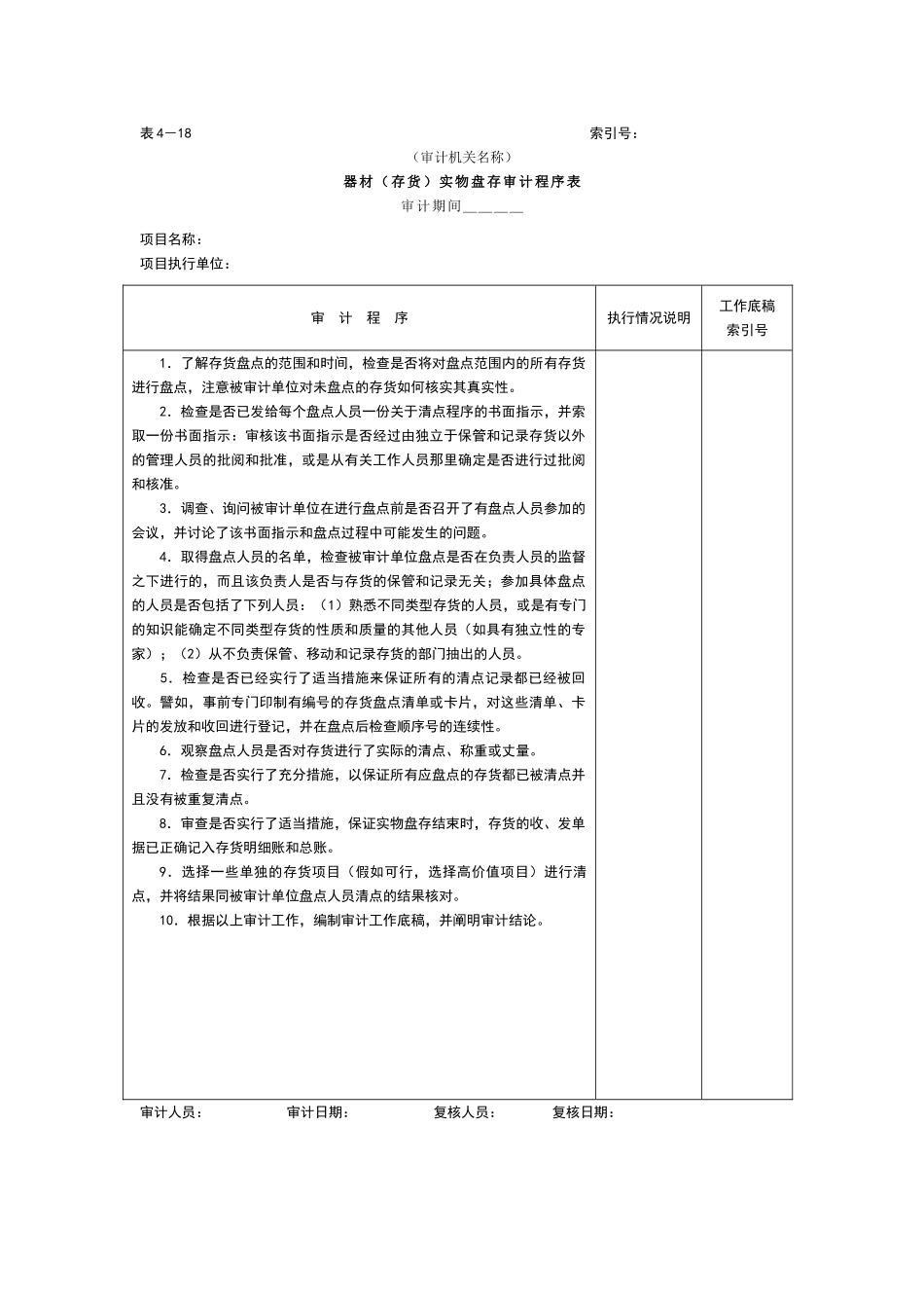 存货-器材实物盘存审计程序表文本_第1页