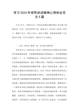 学习2024年领导讲话精神心得体会范文5篇