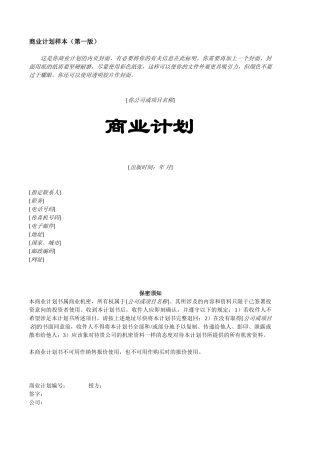 商业计划专业模版