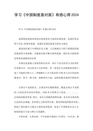 学习《中国制度面对面》有感心得2024