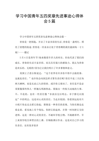学习中国青年五四奖章先进事迹心得体会5篇