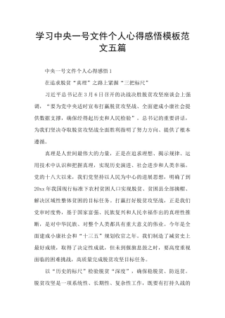 学习中央一号文件个人心得感悟模板范文五篇