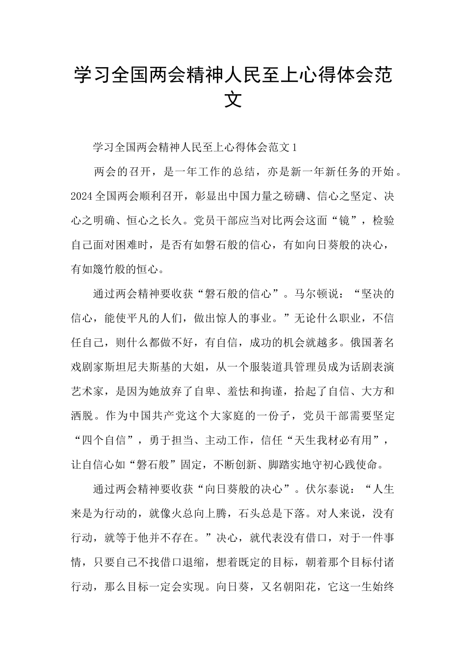 学习全国两会精神人民至上心得体会范文_第1页