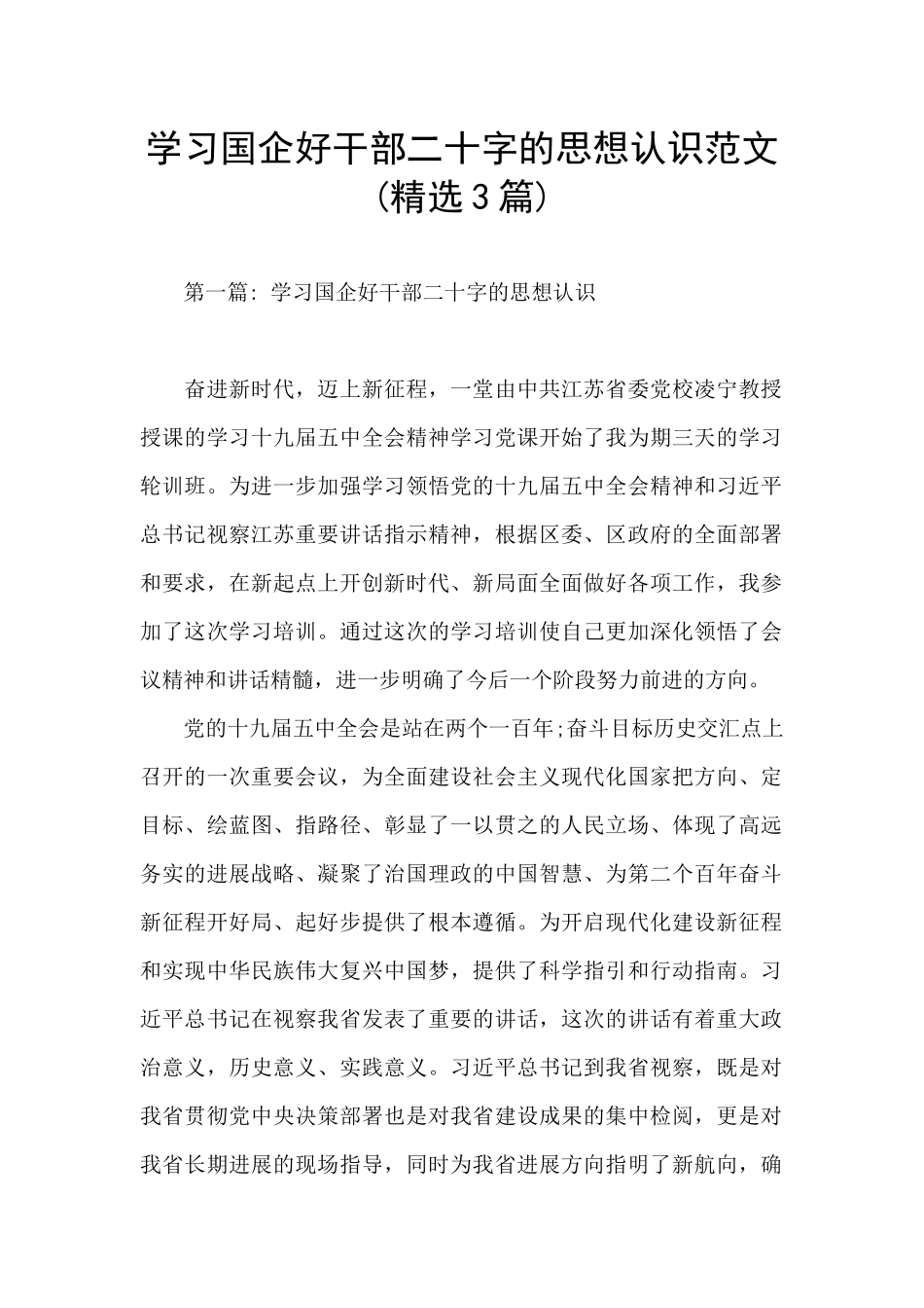 学习国企好干部二十字的思想认识范文_第1页