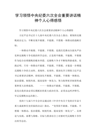 学习领会中央纪委六次全会重要讲话精神个人心得感悟