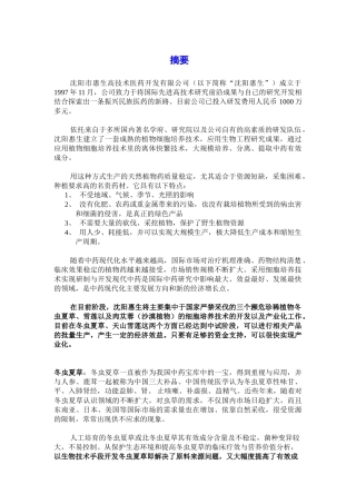 沈阳惠生融资计划书