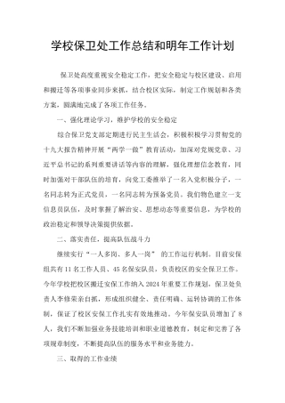 学校保卫处工作总结和明年工作计划