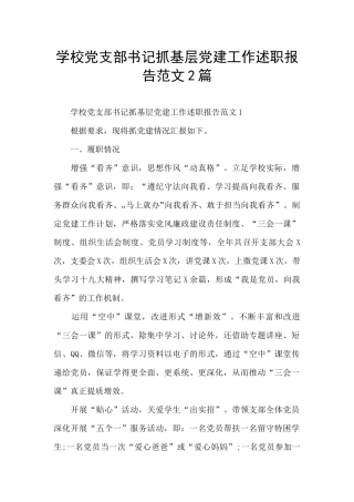 学校党支部书记抓基层党建工作述职报告范文2篇