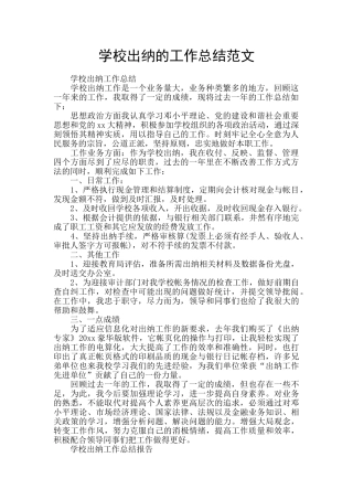 学校出纳的工作总结范文