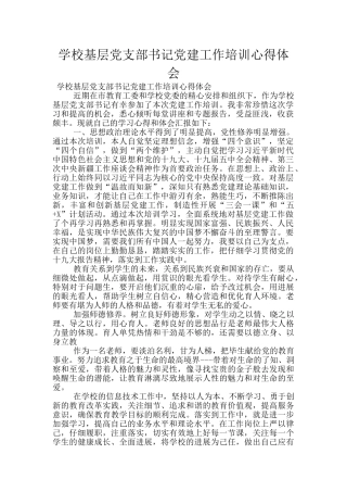 学校基层党支部书记党建工作培训心得体会