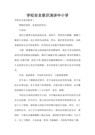 学校安全意识演讲中小学