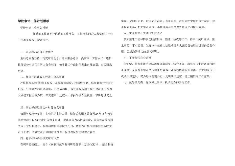 学校审计工作计划模板_第1页