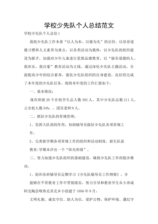 学校少先队个人总结范文