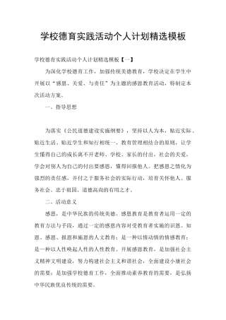 学校德育实践活动个人计划精选模板