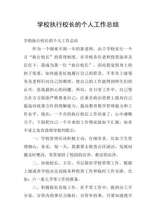 学校执行校长的个人工作总结