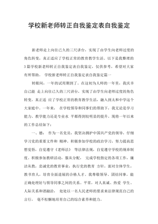 学校新教师转正自我鉴定表自我鉴定