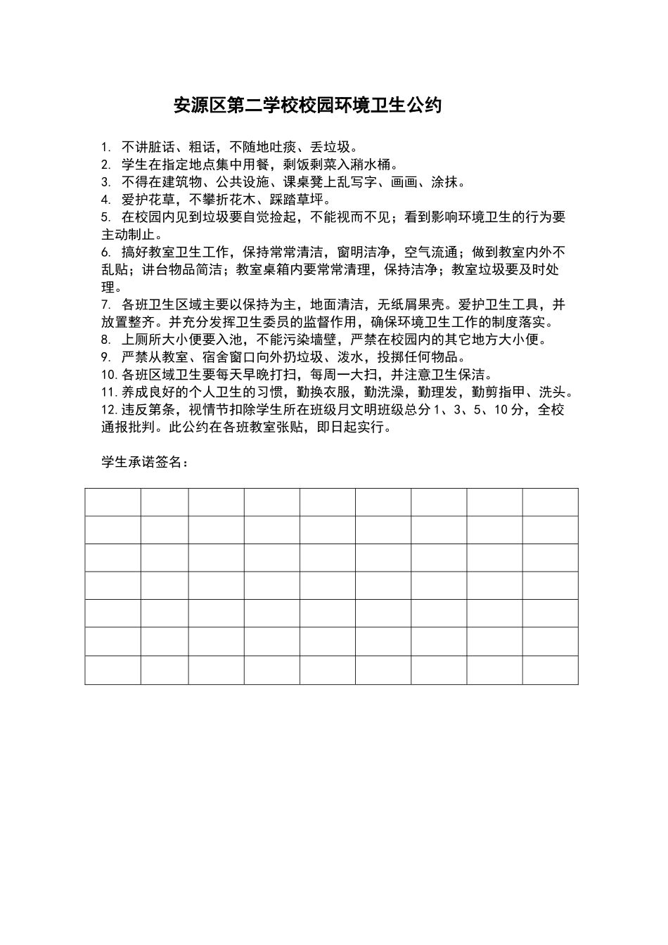 学校校园环境卫生公约_第1页