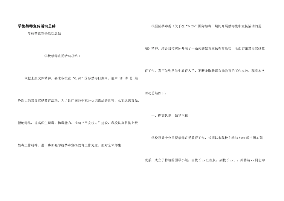 学校禁毒宣传活动总结_第1页