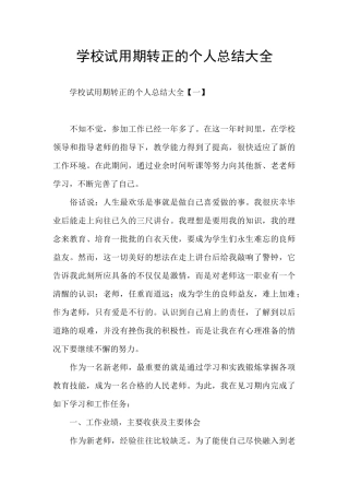 学校试用期转正的个人总结大全