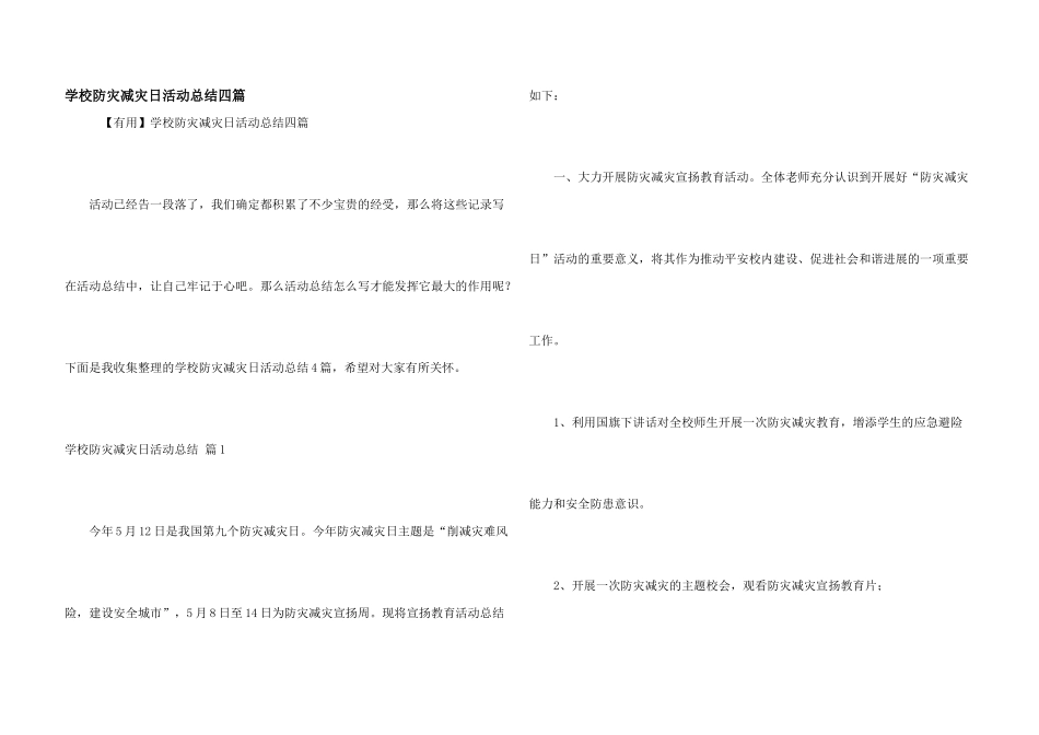 学校防灾减灾日活动总结四篇_第1页