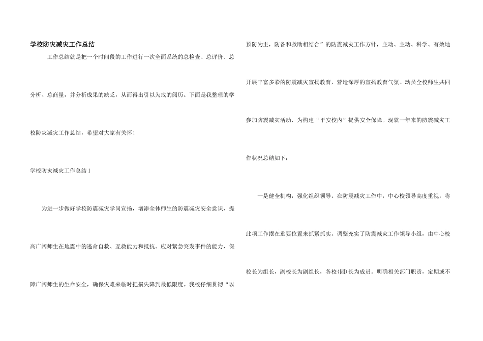 学校防灾减灾工作总结_第1页
