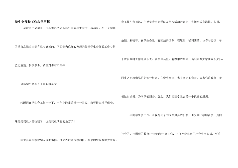 学生会部长工作心得五篇_第1页