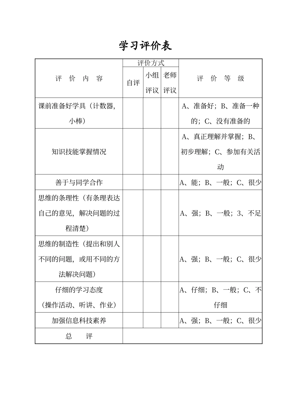 学生学习评价量表_第1页