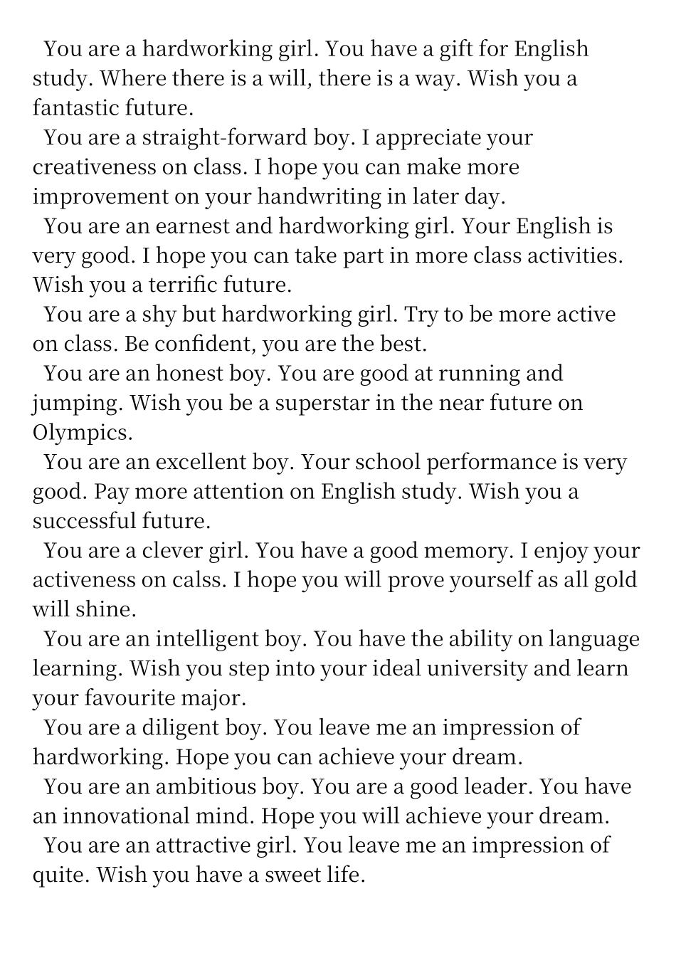 学生评语-英文版_第2页