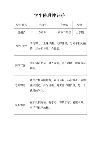 学生阶段性评价