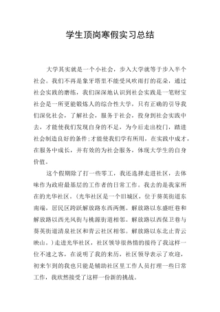 学生顶岗寒假实习总结