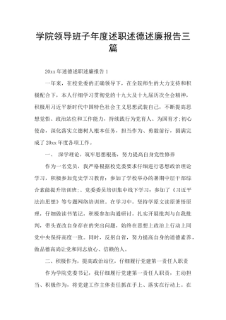 学院领导班子年度述职述德述廉报告三篇