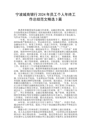 宁波城商银行2024年员工个人年终工作总结范文精选3篇