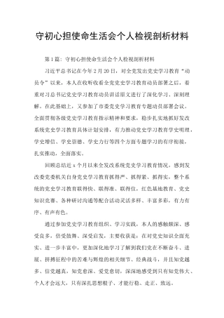 守初心担使命生活会个人检视剖析材料