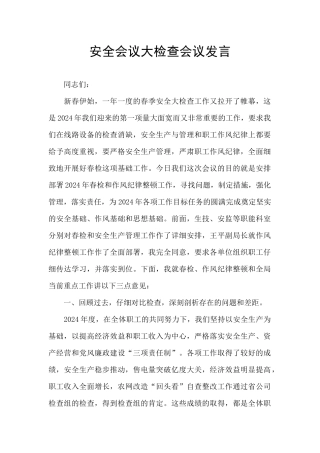 安全会议大检查会议发言