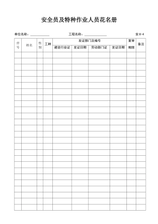 安全员及特种作业人员花名册