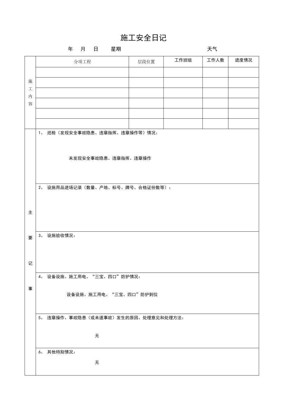 安全员日记范本_第1页
