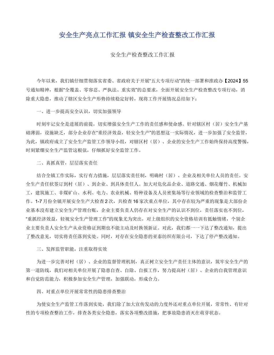 安全生产亮点工作汇报_第1页